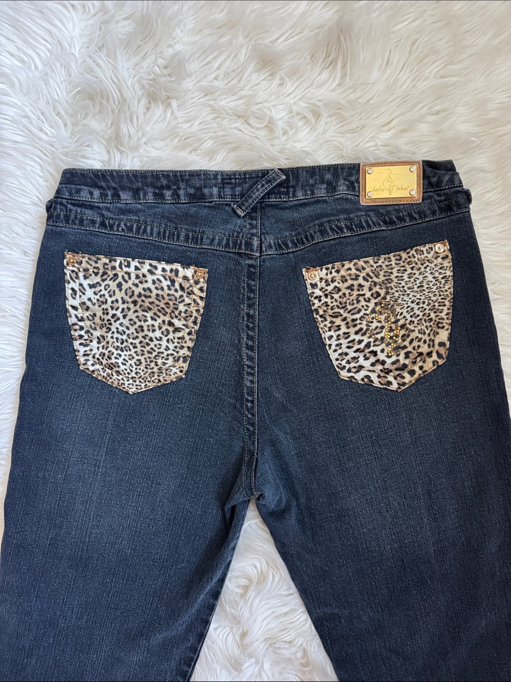 Y2K Baby Phat Dark Wash Jeans with Leopard Back Pockets